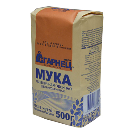 Мука пшеничная обойная (цельнозерновая), Гарнец, 500 гр Мука пшеничная обойная (цельнозерновая), Гарнец, 500 гр