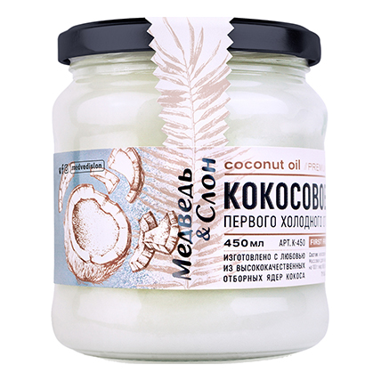 Масло кокосовое первого холодного отжима, Медведь & Слон, 450 мл