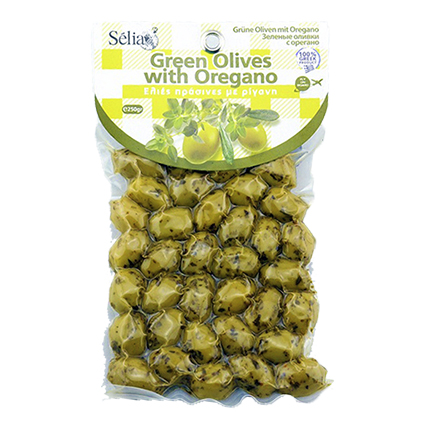 Оливки зеленые Халкидики с орегано, Siouras, 250 гр