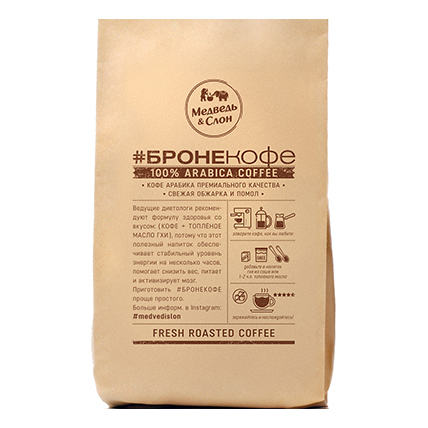 Кофе натуральный жареный молотый БРОНЕкофе, Медведь & Слон, 500 гр